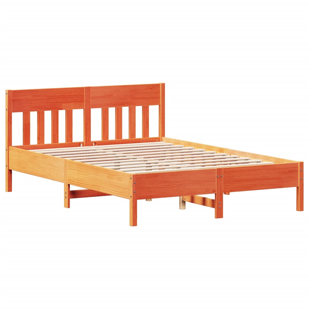 Solid wood bed without mattress wax brown 140x200 cm pinewood