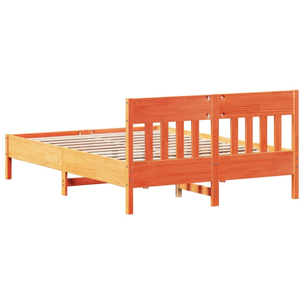 Solid wood bed without mattress wax brown 140x200 cm pinewood