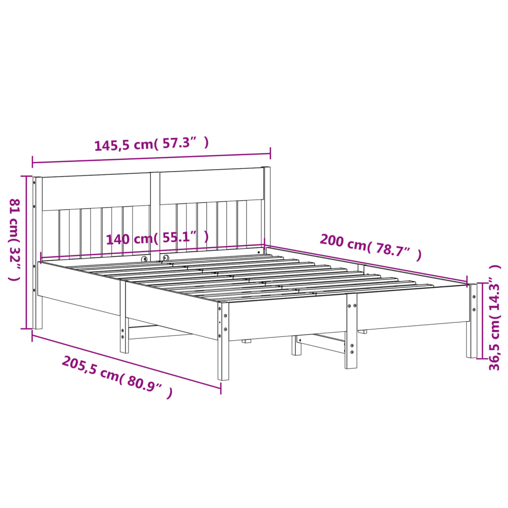 Solid wood bed without mattress wax brown 140x200 cm pinewood