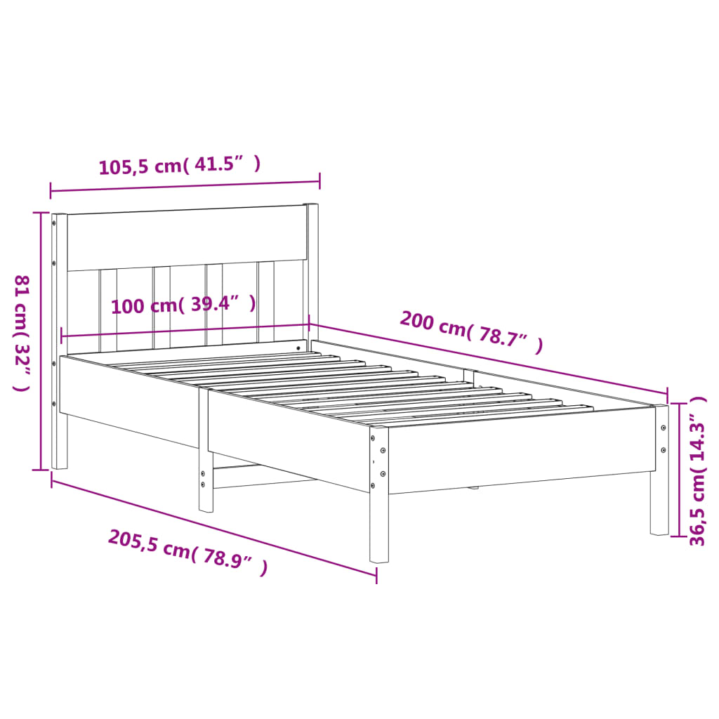 Solid wood bed without mattress 100x200 cm pinewood