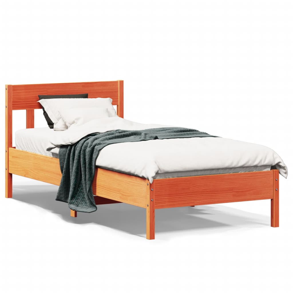 Solid wood bed without mattress wax brown 100x200 pinewood