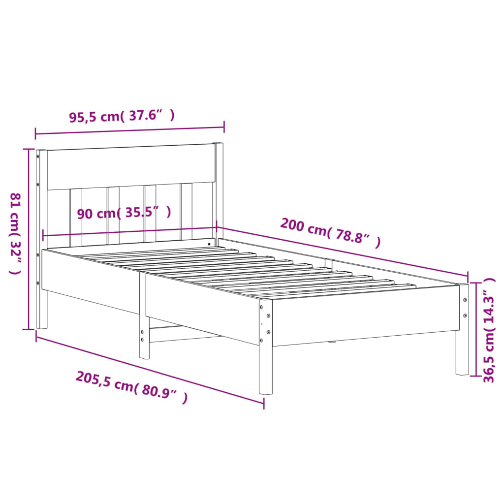 Massivholzbett ohne Matratze Weiß 90x200 cm Kiefernholz