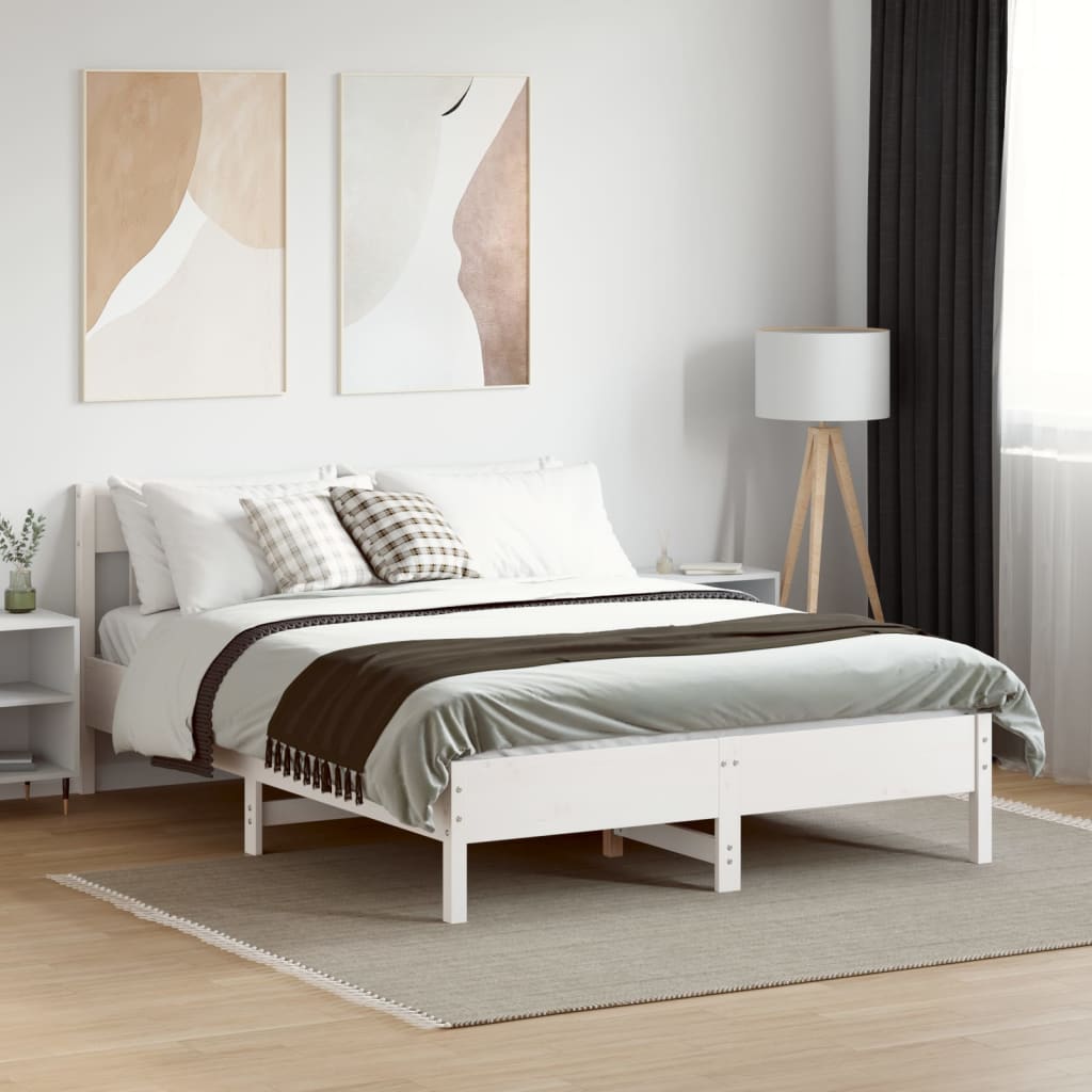 Solid wood bed without mattress white 140x190 cm pinewood