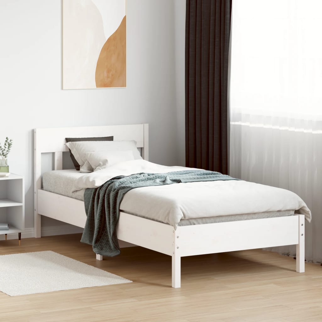 Solid wood bed without mattress white 75x190 cm pinewood