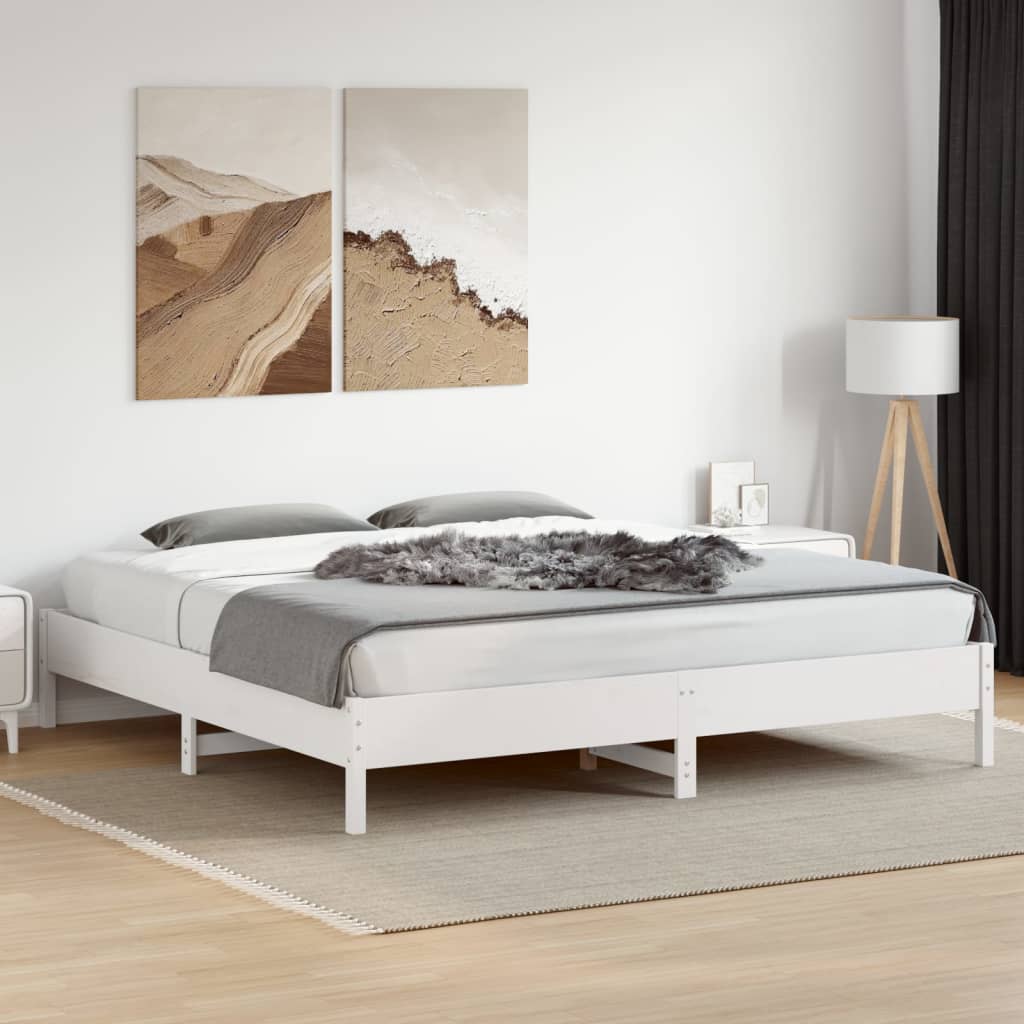 Solid wood bed without mattress white 200x200 cm pinewood