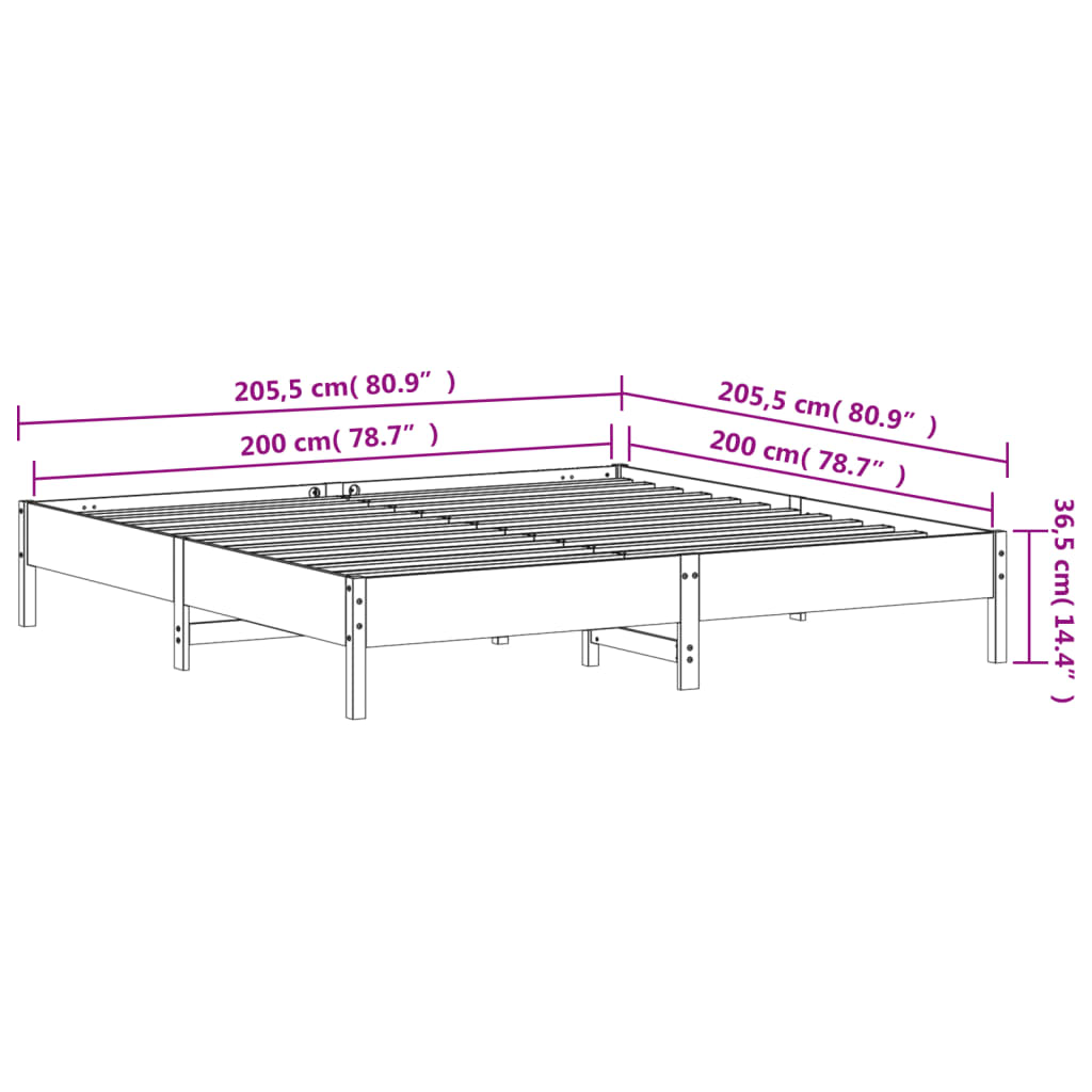 Solid wood bed without mattress white 200x200 cm pinewood