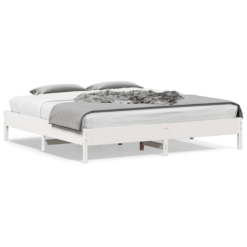 Solid wood bed without mattress white 200x200 cm pinewood