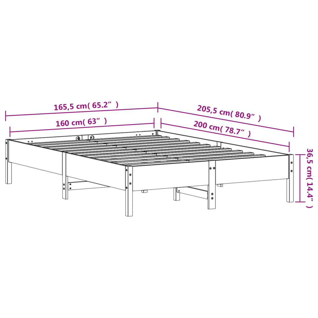 Solid wood bed without mattress wax brown 160x200 pinewood