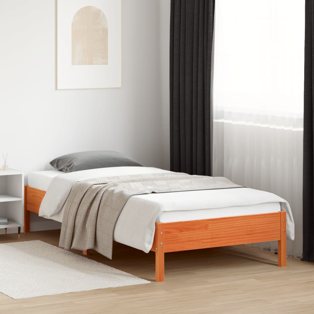 Solid wood bed without mattress wax brown 90x200 pinewood