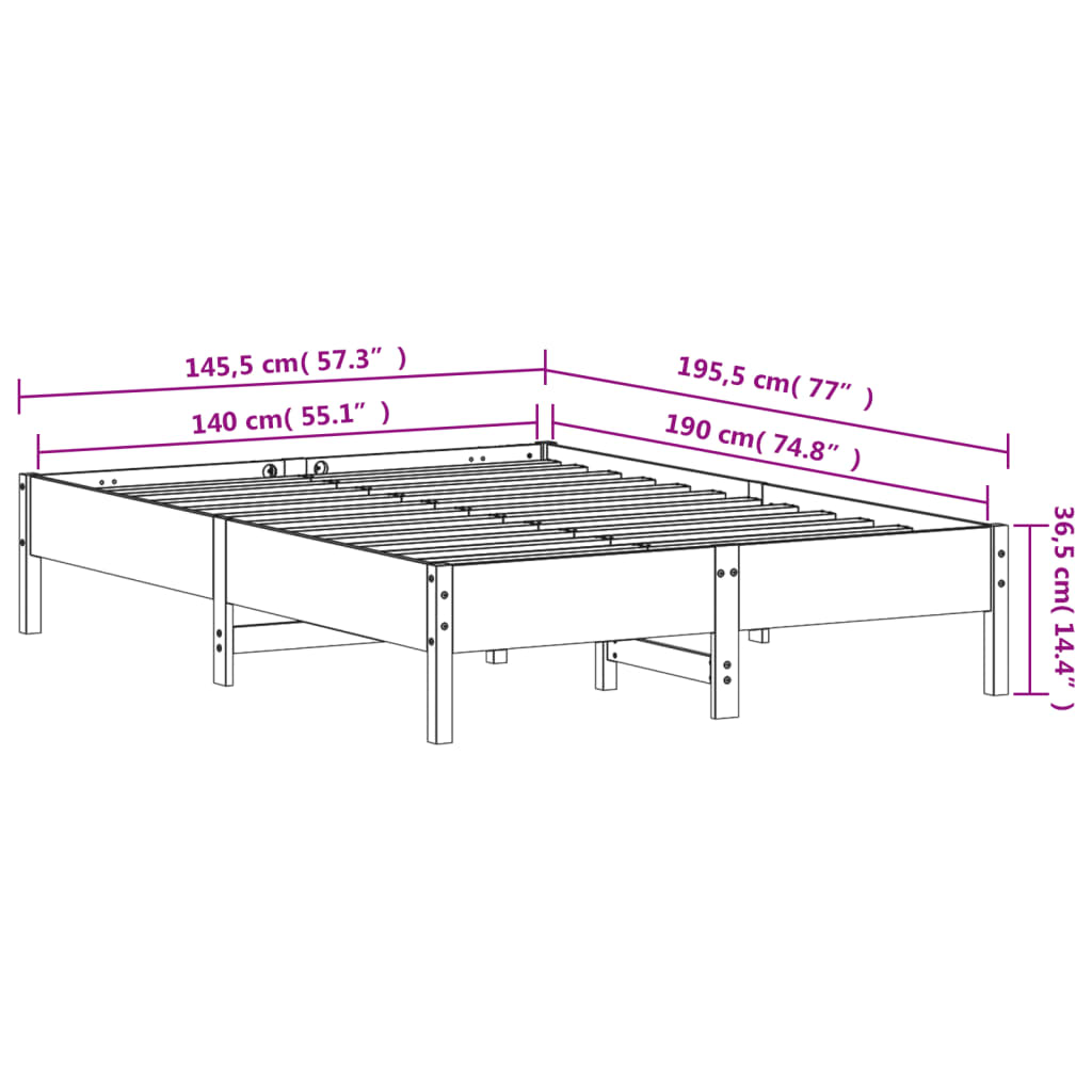 Solid wood bed without mattress 140x190 cm pinewood