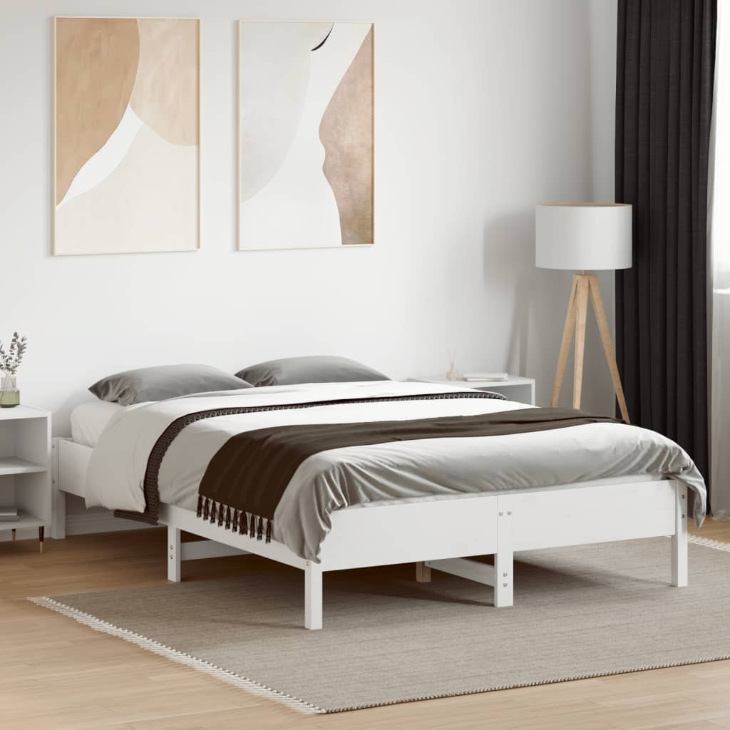 Solid wood bed without mattress white 140x190 cm pinewood