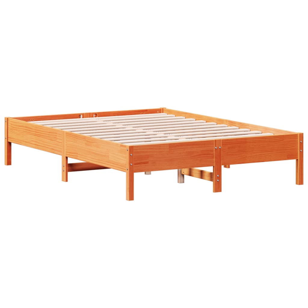 Solid wood bed without mattress wax brown 140x190 cm pinewood