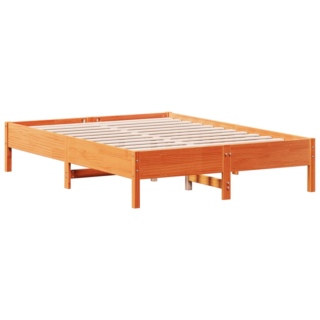 Solid wood bed without mattress wax brown 140x190 cm pinewood