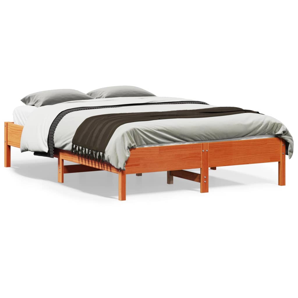 Solid wood bed without mattress wax brown 140x190 cm pinewood