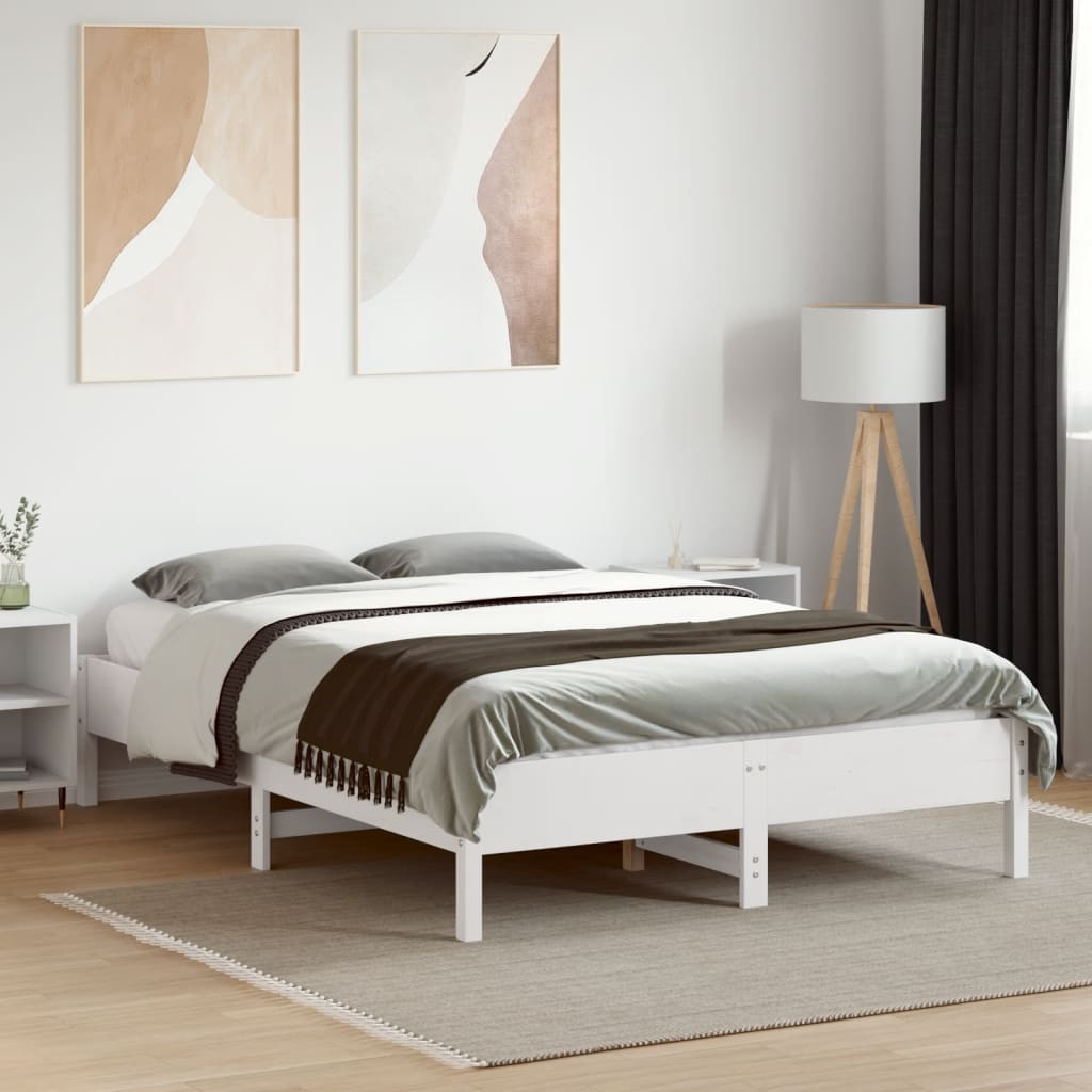 Solid wood bed without mattress white 135x190 cm pinewood