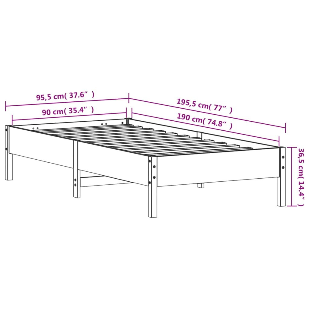 Massivholzbett ohne Matratze 90x190 cm Kiefernholz