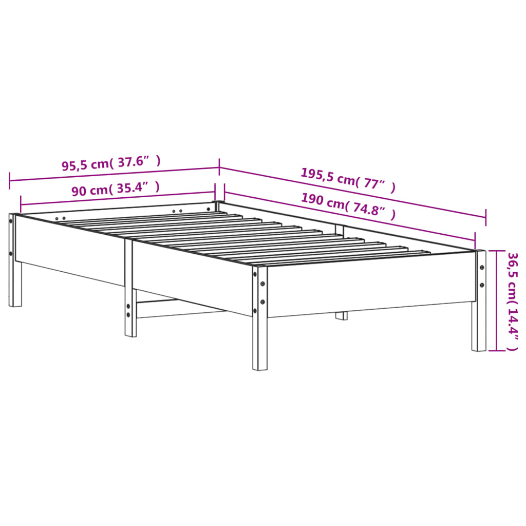 Solid wood bed without mattress wax brown 90x190 cm pinewood