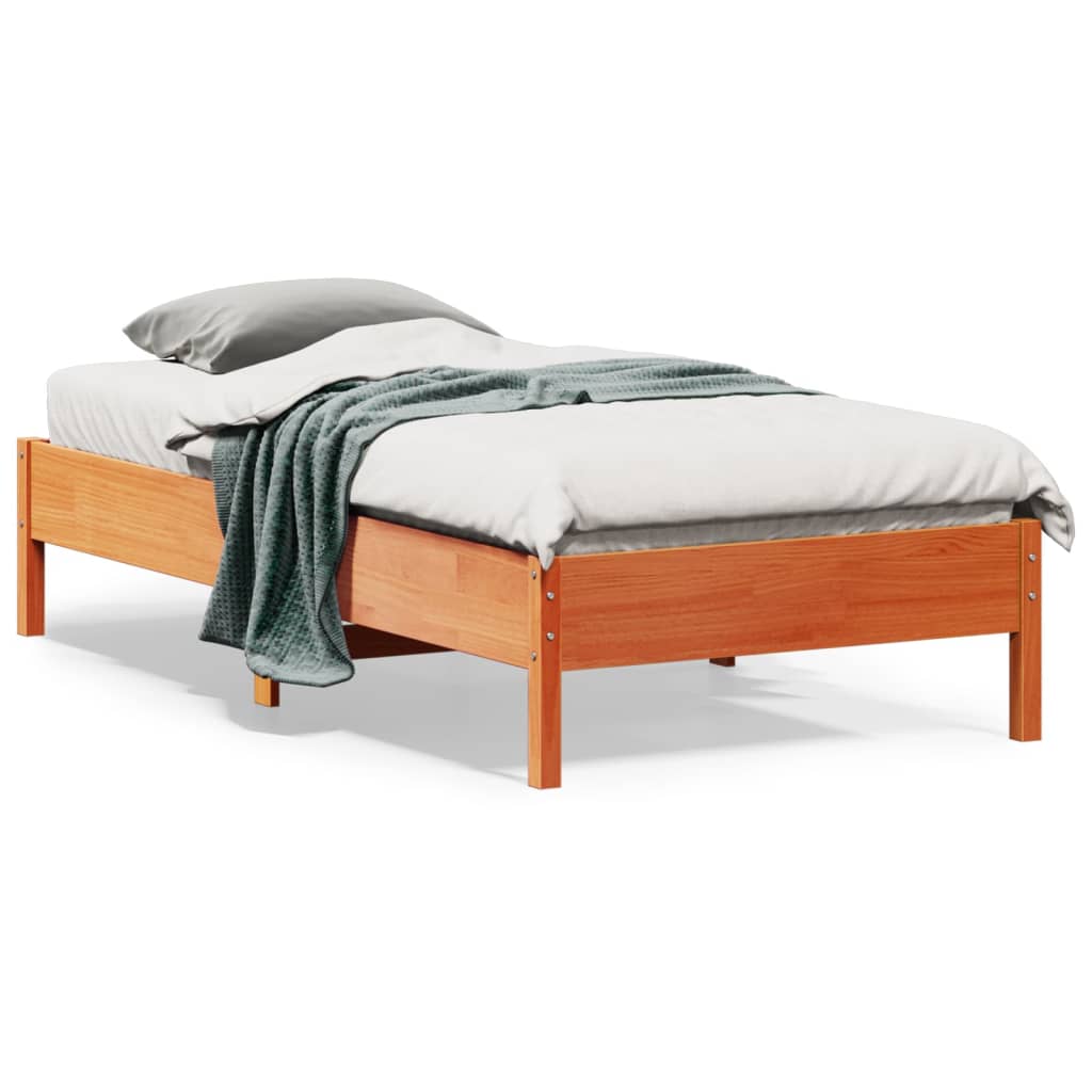 Solid wood bed without mattress wax brown 75x190 cm pinewood