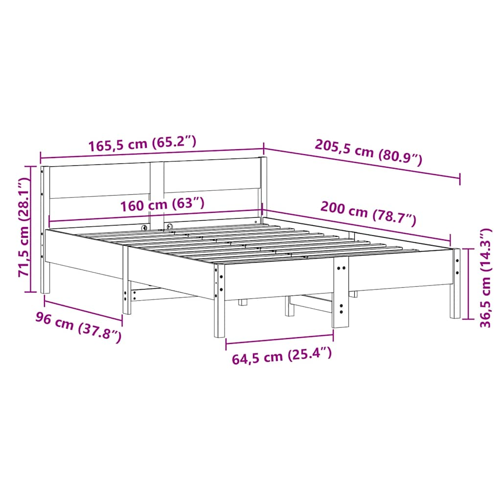 Solid wood bed without mattress white 160x200 pinewood