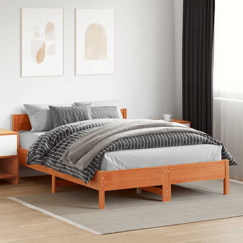 Solid wood bed without mattress wax brown 160x200 pinewood