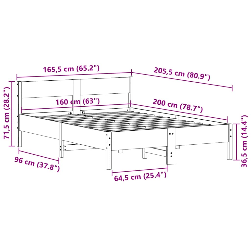 Solid wood bed without mattress wax brown 160x200 pinewood