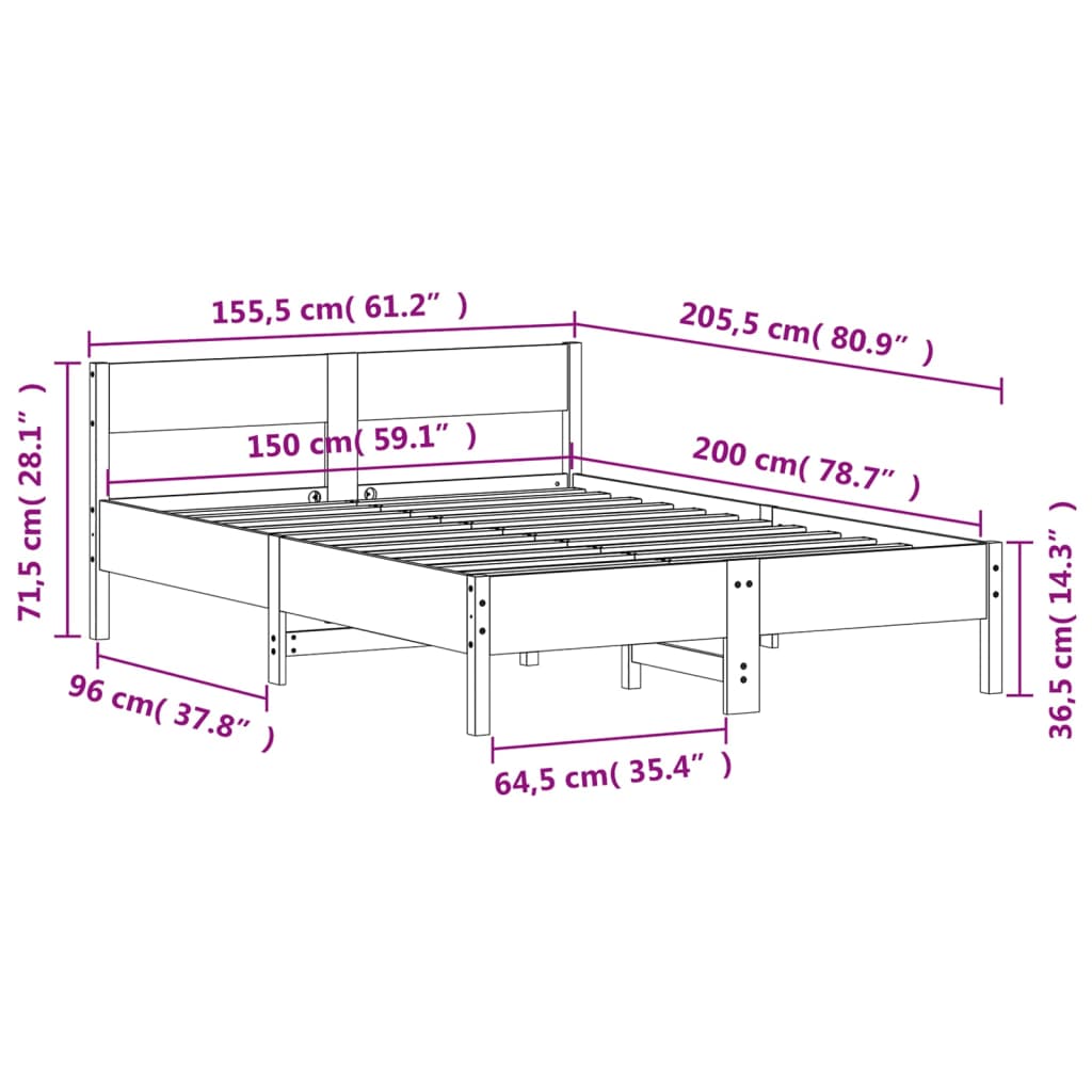 Solid wood bed without mattress 150x200 cm pinewood