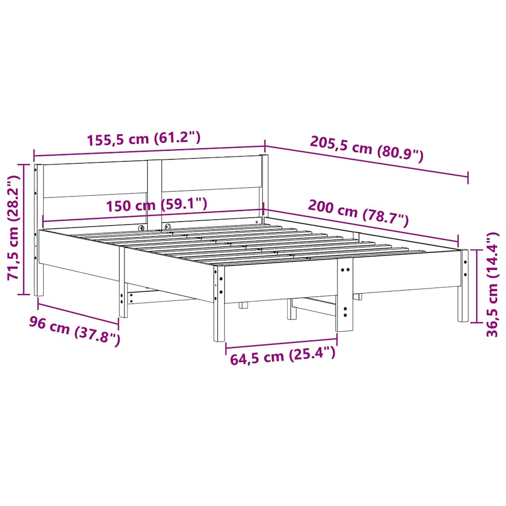 Massivholzbett ohne Matratze Weiß 150x200 cm Kiefernholz