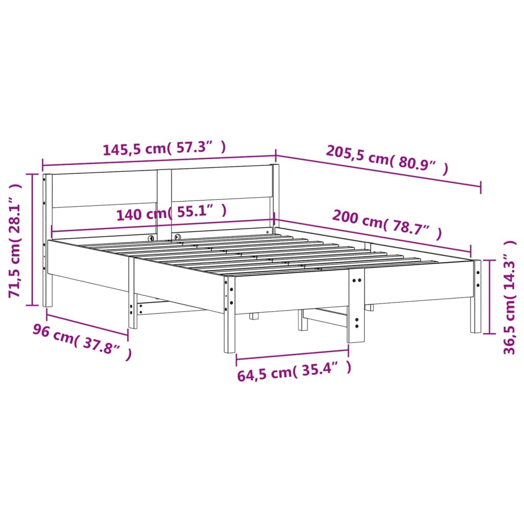 Solid wood bed without mattress 140x200 cm pinewood