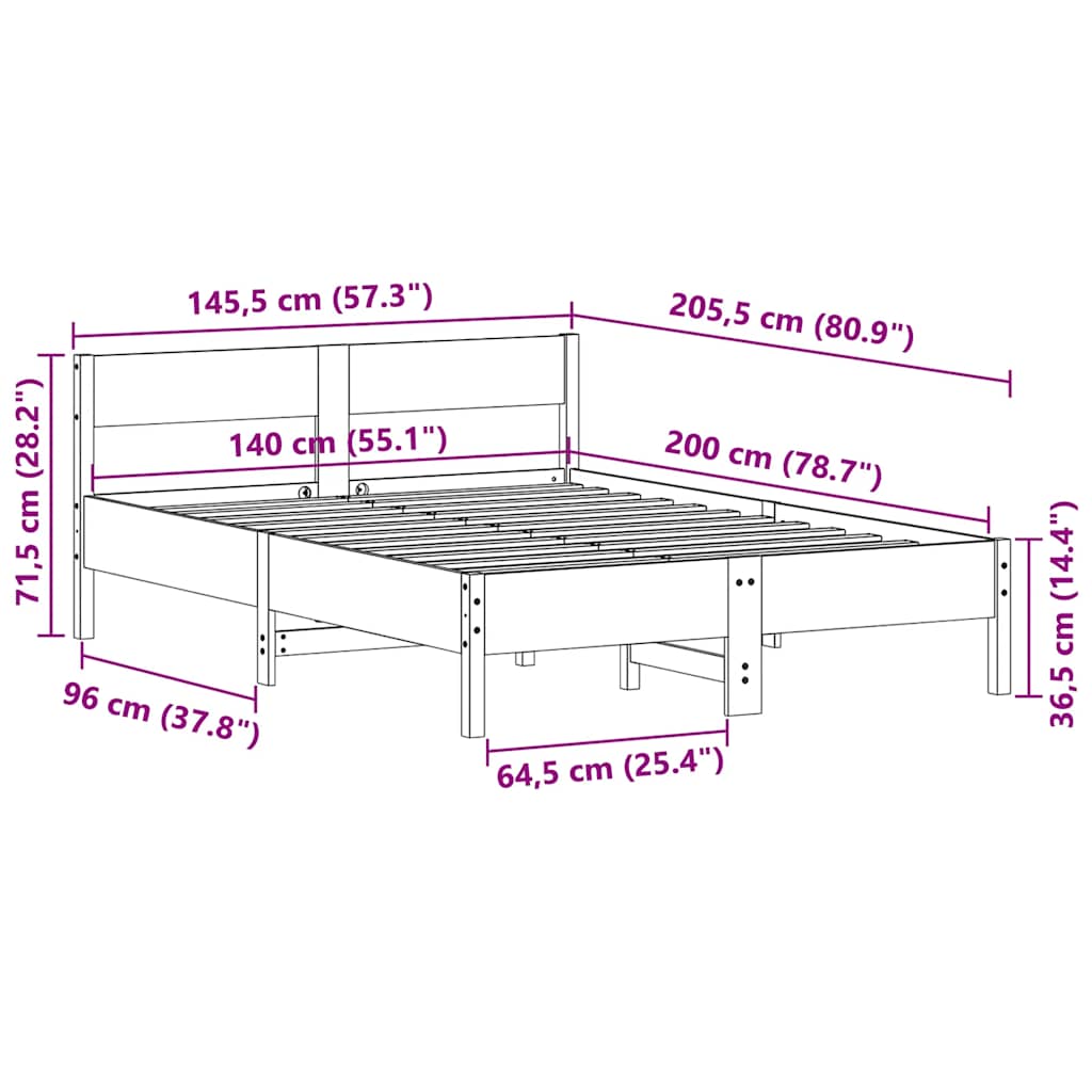 Massivholzbett ohne Matratze Weiß 140x200 cm Kiefernholz