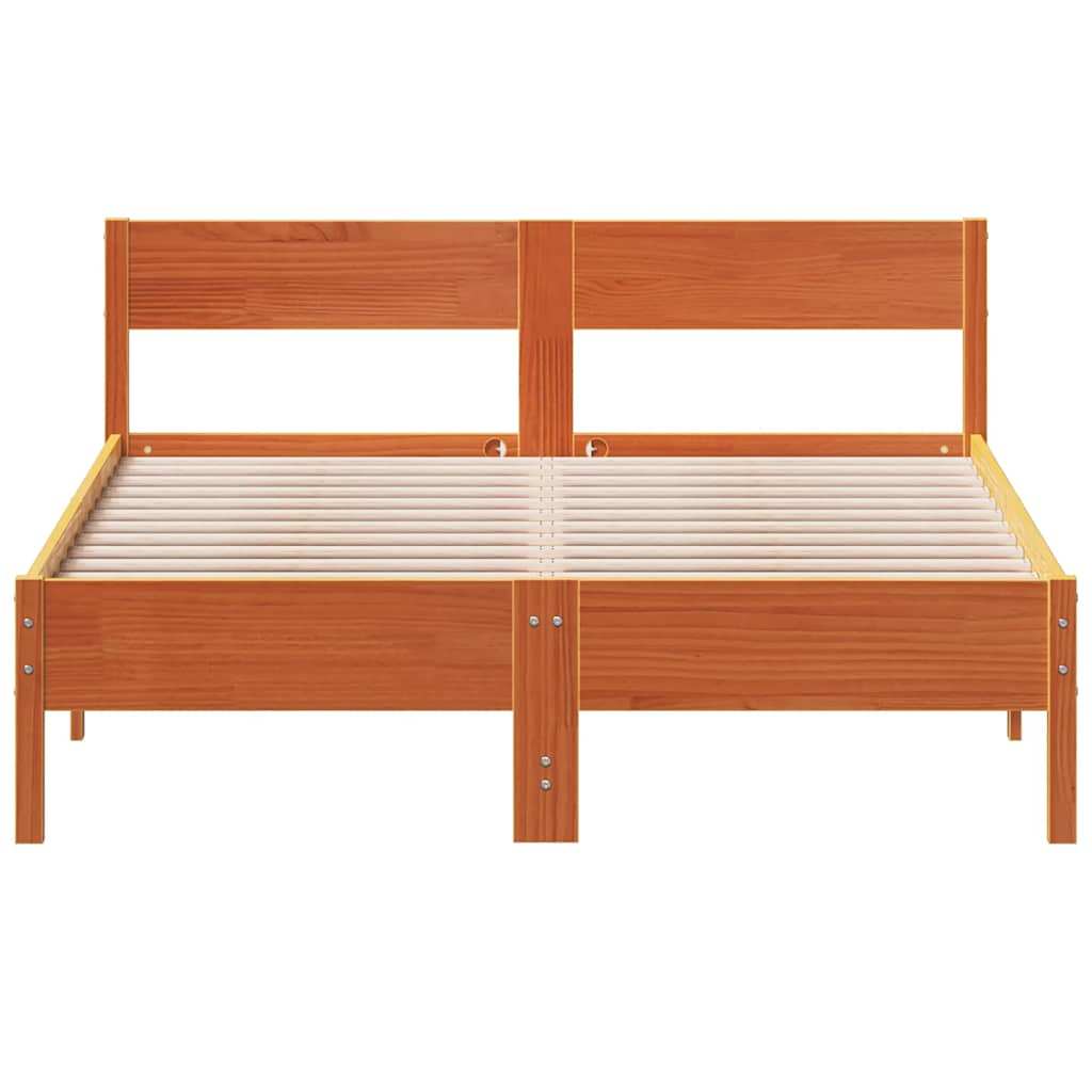 Solid wood bed without mattress wax brown 140x200 cm pinewood