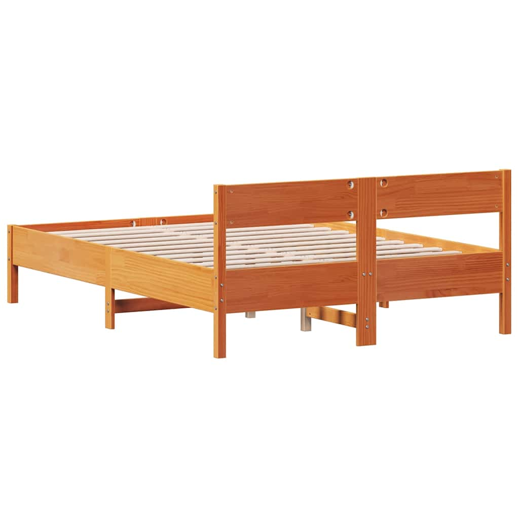 Solid wood bed without mattress wax brown 140x200 cm pinewood