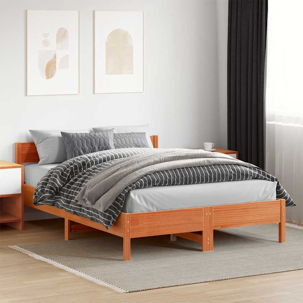 Solid wood bed without mattress wax brown 140x200 cm pinewood