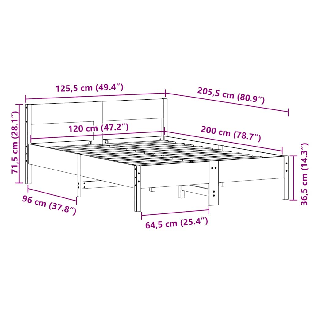 Solid wood bed without mattress white 120x200 cm pinewood