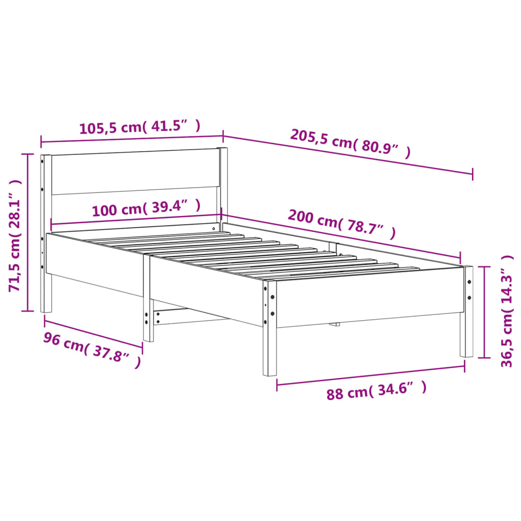 Solid wood bed without mattress 100x200 cm pinewood