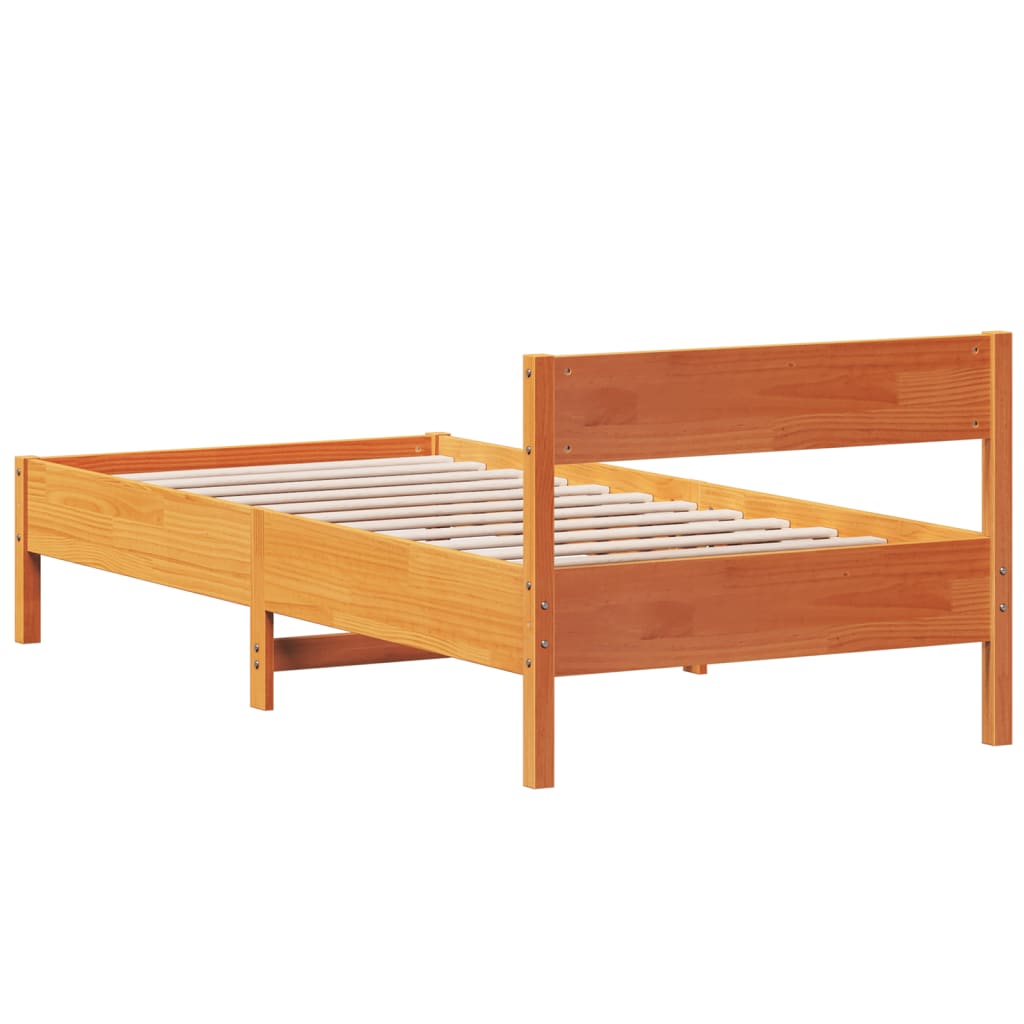 Solid wood bed without mattress wax brown 100x200 pinewood