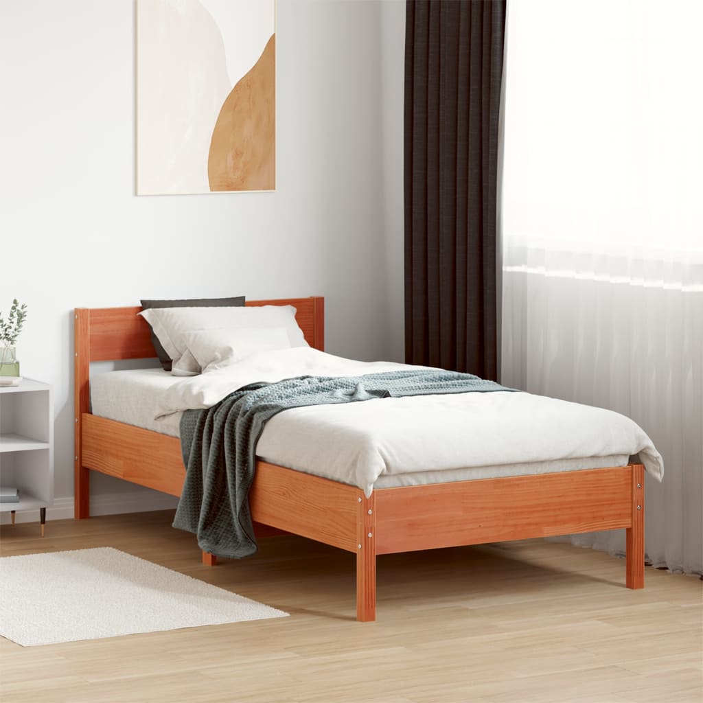 Solid wood bed without mattress wax brown 90x190 cm pinewood