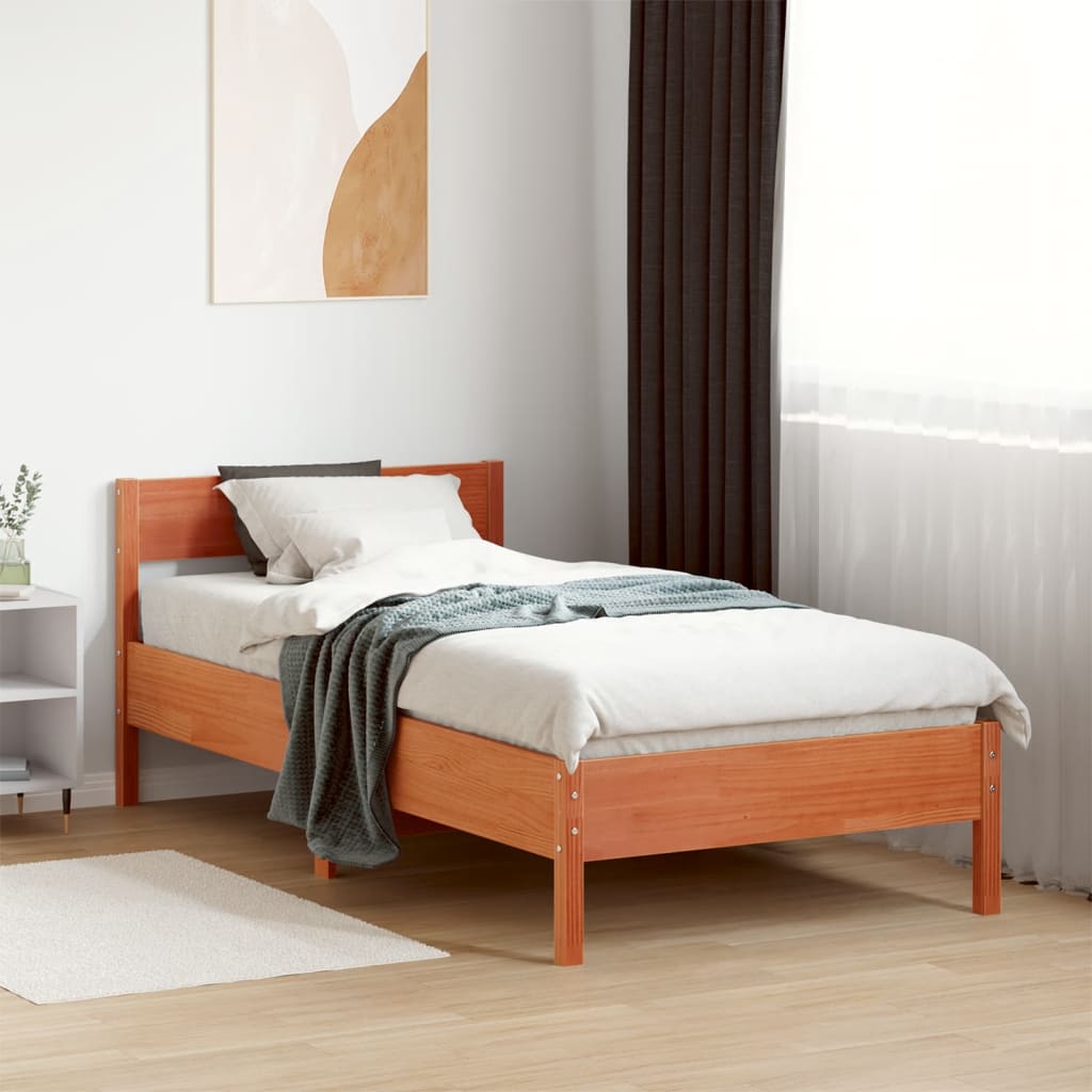 Solid wood bed without mattress wax brown 75x190 cm pinewood