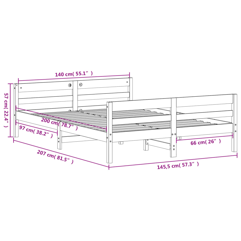 Solid wood bed without mattress 140x200 cm pinewood