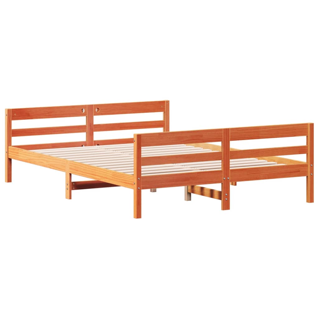 Solid wood bed without mattress wax brown 140x200 cm pinewood