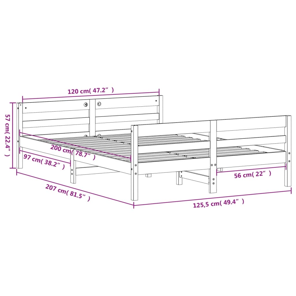 Solid wood bed without mattress wax brown 120x200 cm pinewood