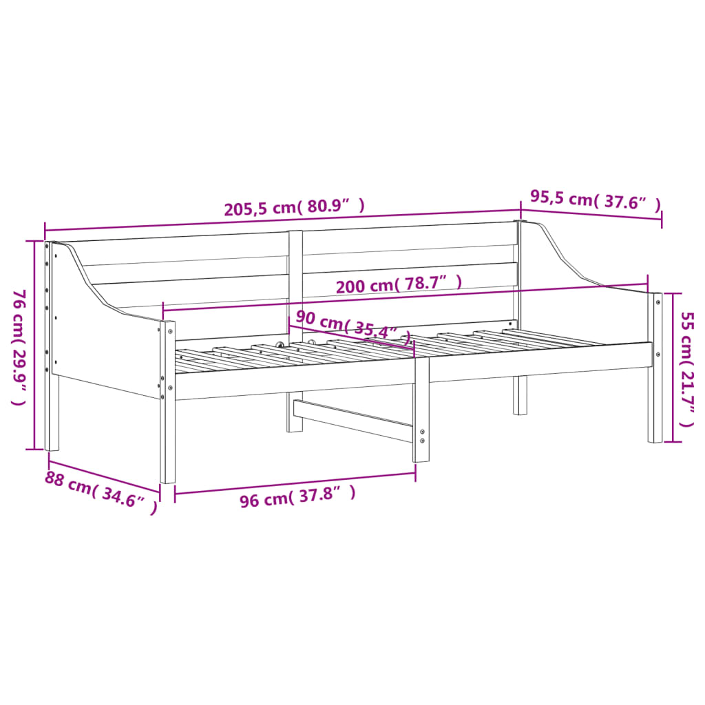 Daybed without mattress white 90x200 cm solid pine wood