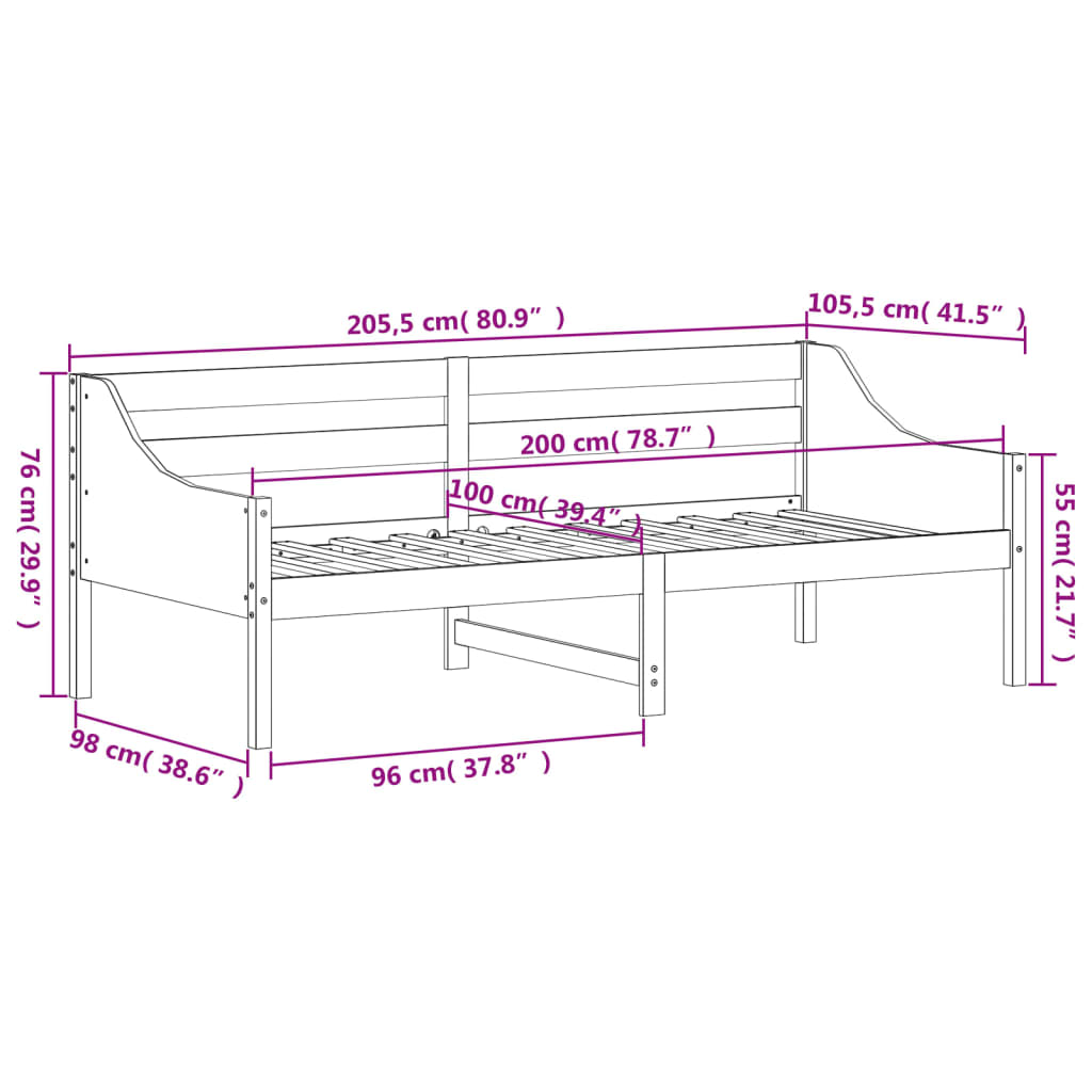 Daybed without mattress 100x200 cm solid pine wood