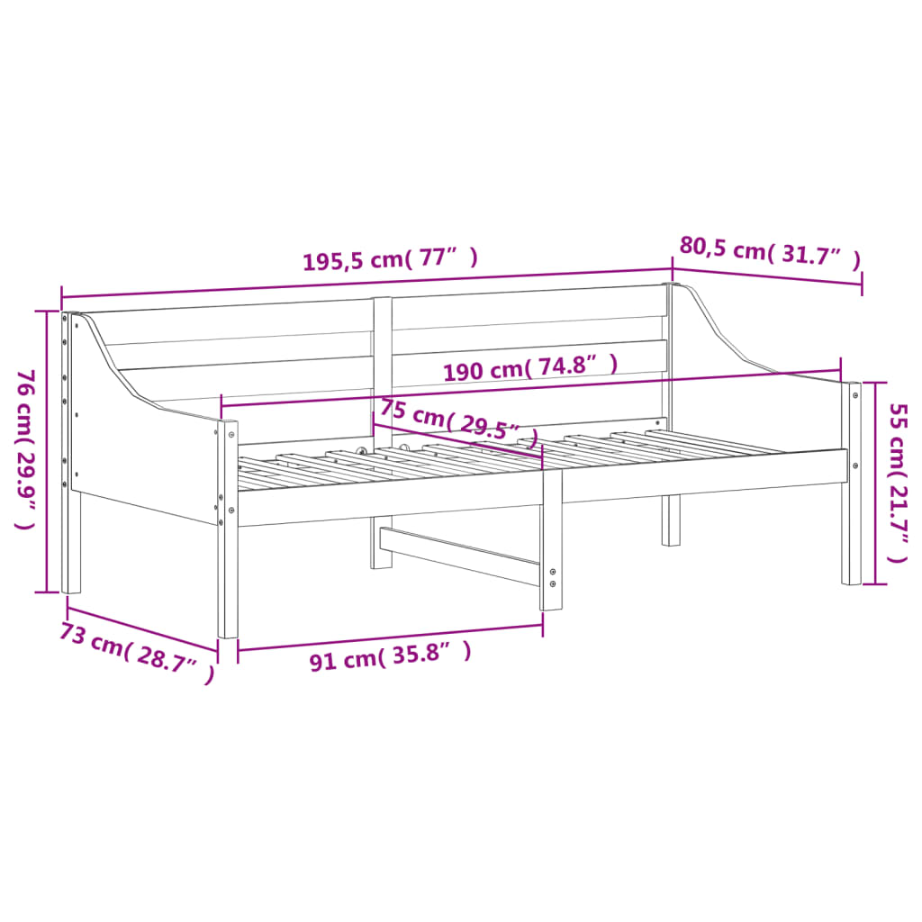 Daybed without mattress 75x190 cm solid pine wood