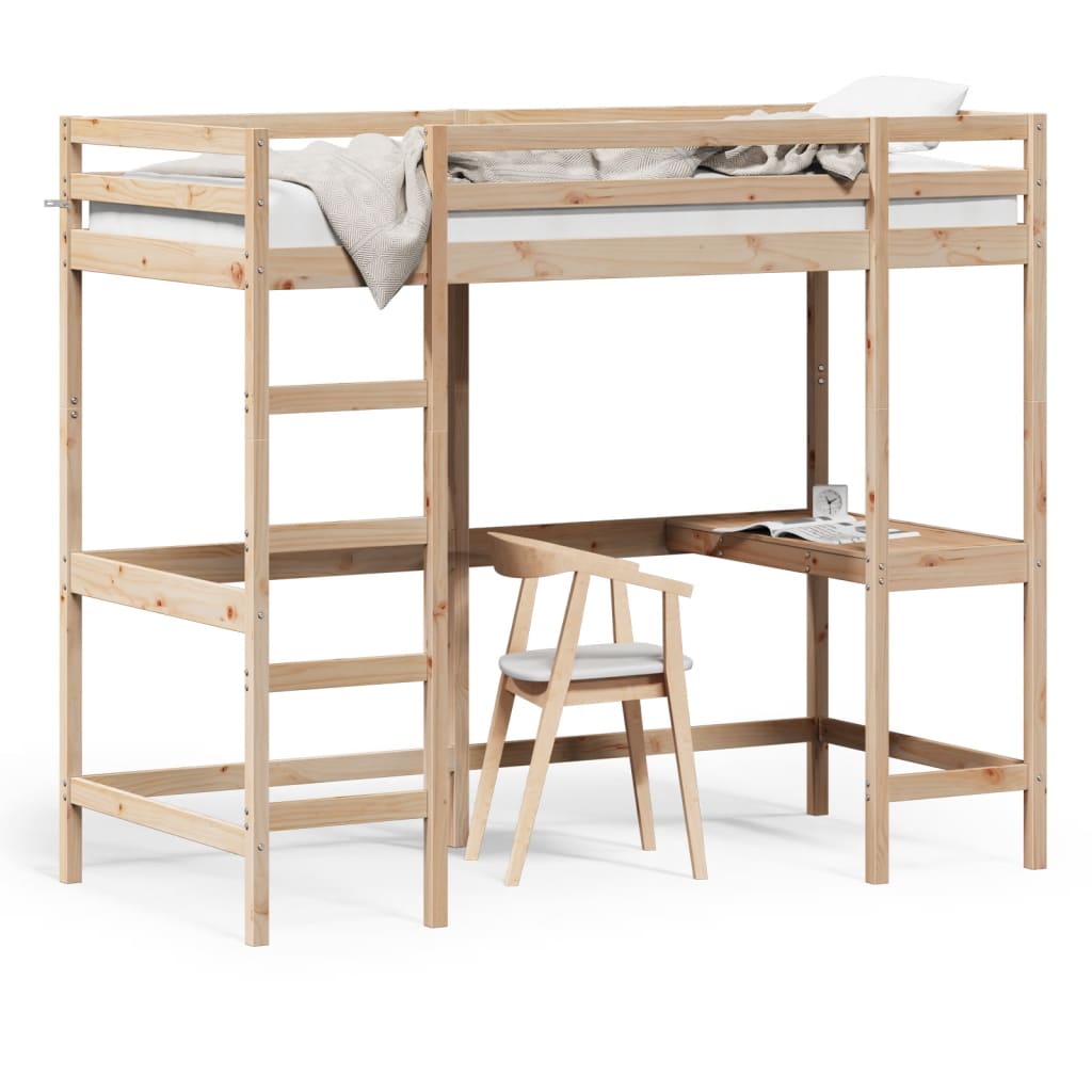 Loft bed with desk 100x200 cm solid pine wood