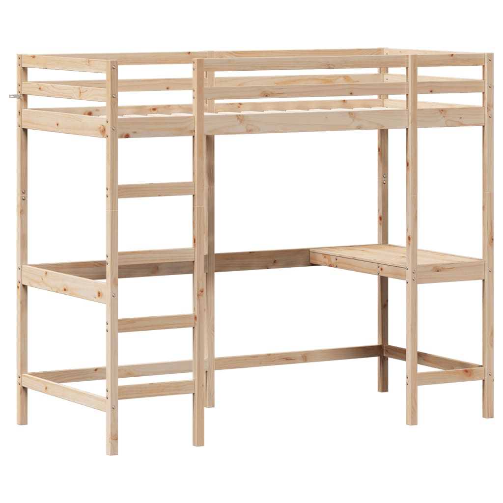 Loft bed with desk 100x200 cm solid pine wood