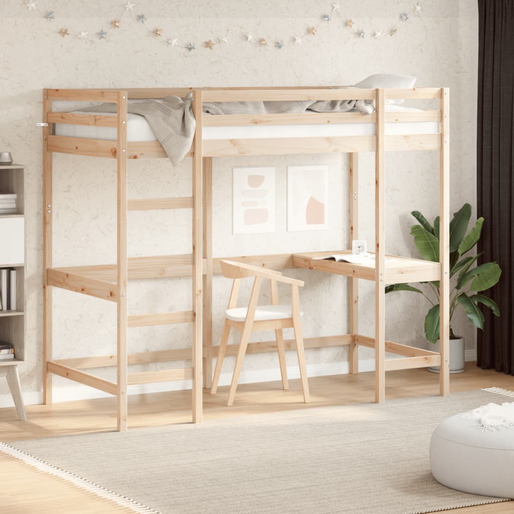 Loft bed with desk 100x200 cm solid pine wood