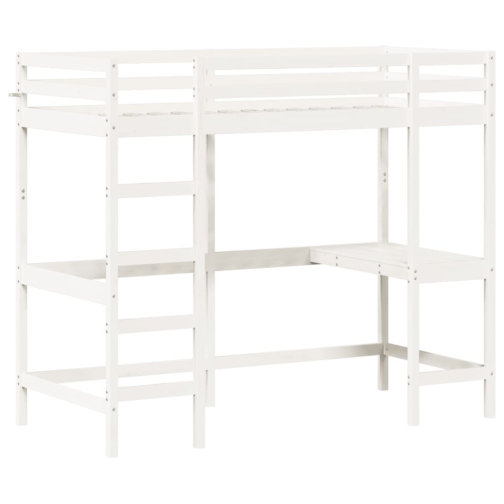 Loft bed with desk white 90x200 cm solid pine wood