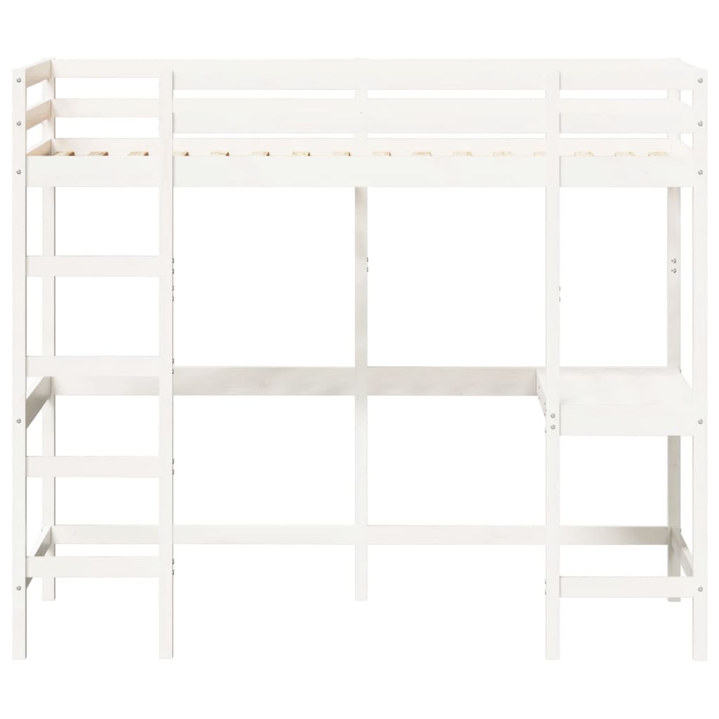 Loft bed with desk white 90x200 cm solid pine wood