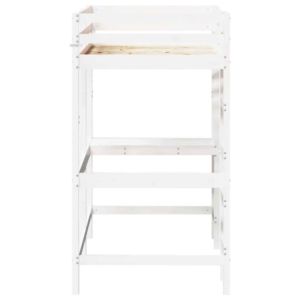 Loft bed with desk white 90x200 cm solid pine wood