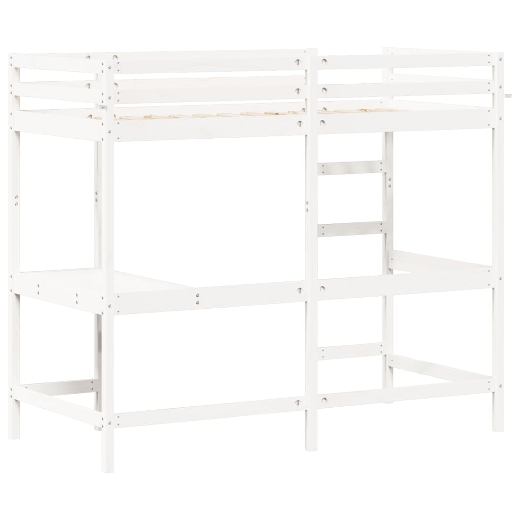 Loft bed with desk white 90x200 cm solid pine wood